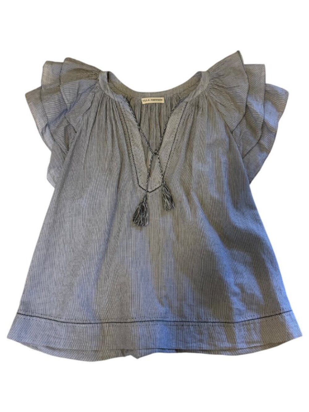 Ulla Johnson Lani Top Gris Striped Ruffle Tassel Blouse Size 4